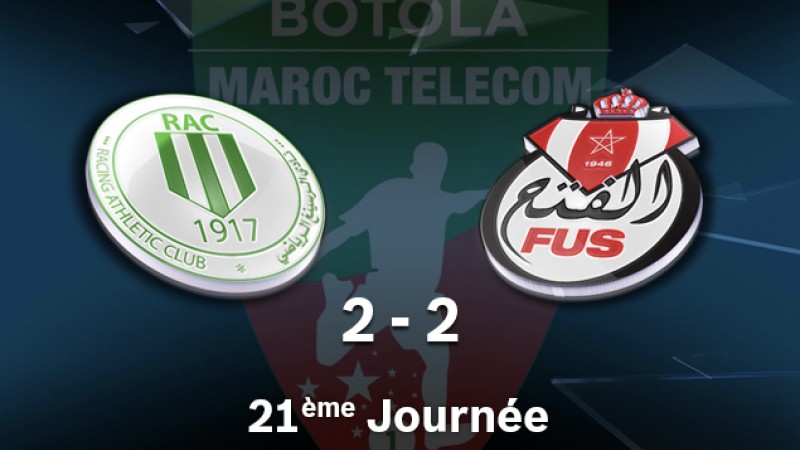 Botola M.T. D1 (21ème journée): RAC Casablanca et FUS de Rabat se quittent sur un nul 2-2