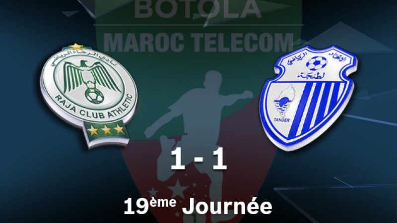 Botola Maroc Télécom D1: Le choc de la 19è journée entre le Raja et l'Ittihad de Tanger, sans vainqueur ni vaincu (1-1)