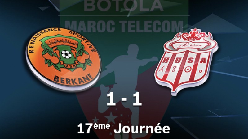 Botola M.T. D1 (mise à jour 17ème journée) Renaissance Berkane et Hassania D'Agadir se quittent sur un nul (1-1)