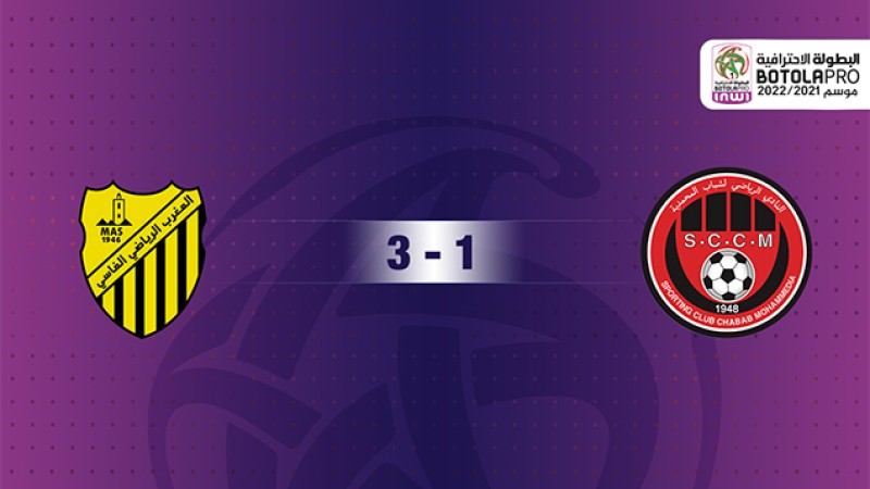 فريق المغرب الفاسي يفوز خارج ميدانه على نادي شباب المحمدية (3-1)