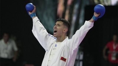 Coupe internationale Mohammed VI de karaté (moins 60 kg).. le Marocain Abdelaali Jina remporte la médaille d'or