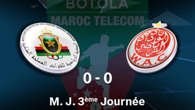 Botola Maroc Télécom D1 (mise à jour de la 3è journée): L’AS FAR et le Wydad de Casablanca se neutralisent (0-0)