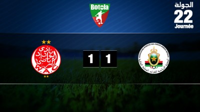 فريق الجيش الملكي يتعادل مع ضيفه فريق الوداد البيضاوي 1-1 'مؤجل الدورة ال22'