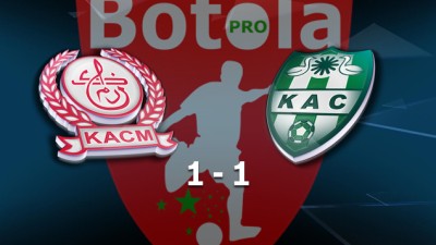 Botola Maroc Télécom D1 (21è journée): Kawkab Marrakech et KAC Kénitra se neutralisent (1-1).