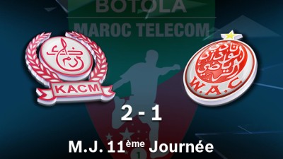 Botola Pro M.T. D1 (mise à jour 11è journée): Victoire du Kawkab Marrakech face au Wydad Casablanca (2-1)