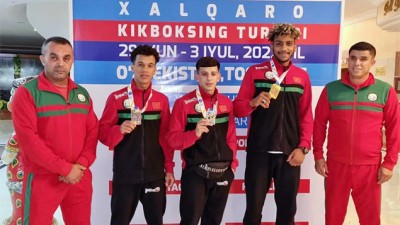 Tournoi international de Kick-Boxing 'Tachkent-2022'.. La sélection marocaine remporte trois médailles, dont 1 en or