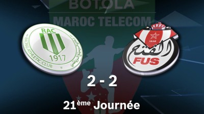 Botola M.T. D1 (21ème journée): RAC Casablanca et FUS de Rabat se quittent sur un nul 2-2