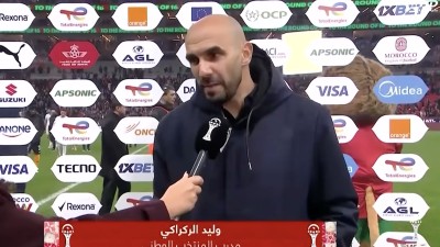 Interview de Walid Regragui, entraîneur de l'équipe nationale marocaine, après la qualification pour le deuxième tour.