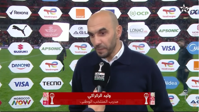Interview de Walid Regragui, entraîneur de l'équipe nationale marocaine,après la qualification du Maroc pour finale de la CAN